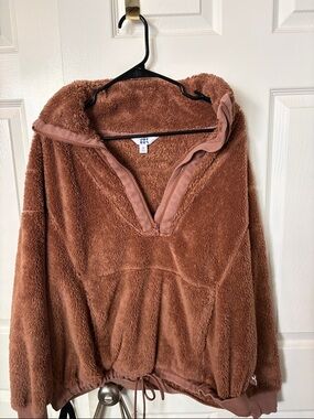 JoyLab Plush Pullover Jacket - Chestnut Brown